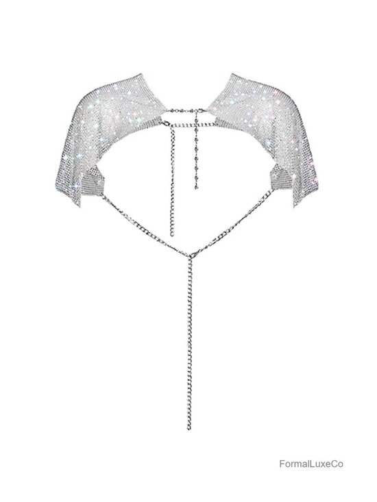Accessories - Rhinestones Shoulder Cape Sparkly Shawl Wraps Evening Capes Metallic Capelet
